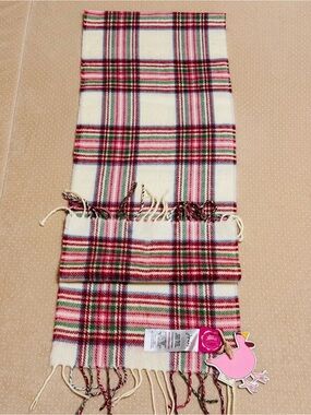 Joules Kids Cream Plaid Scarf - Pink & Green